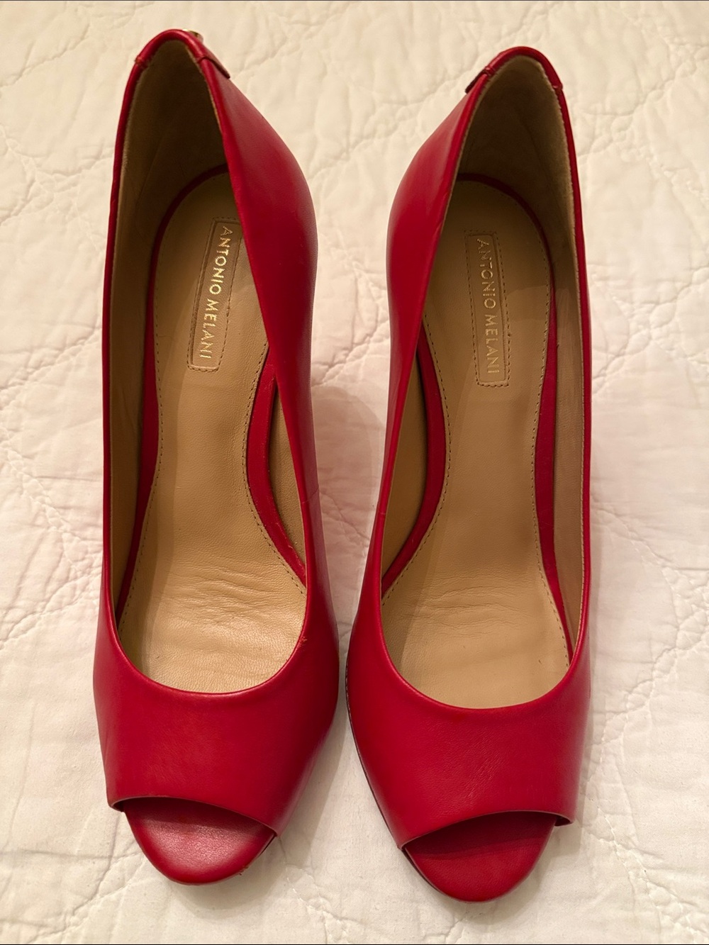 ANTONIO MELANI Bright Red Peep-Toe Pumps